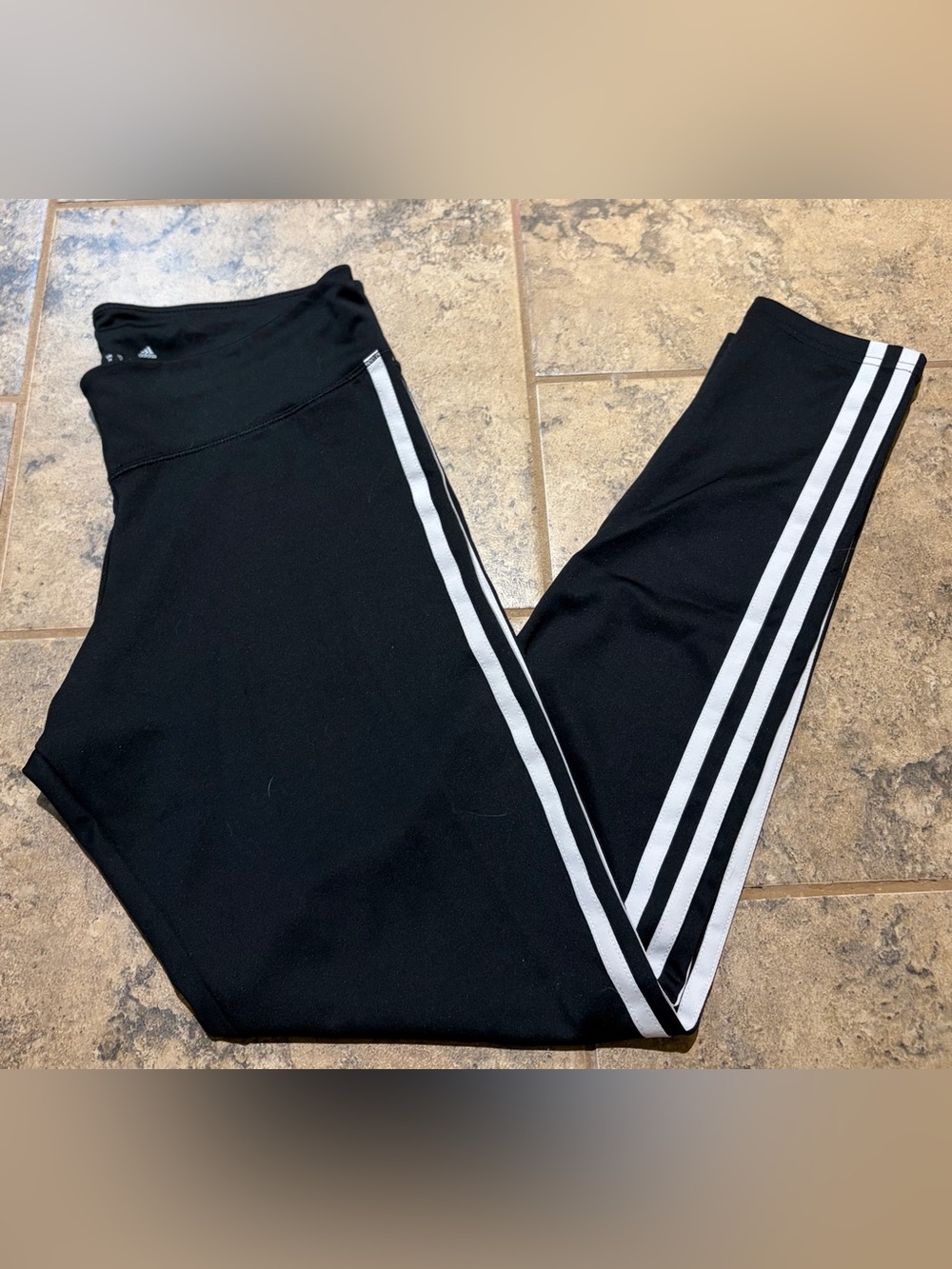 adidas Black Womens Leggings with White Side Stripes, size M, see last photo